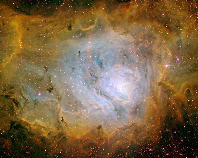 The Lagoon Nebula in Three Colors