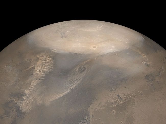 Spring Dust Storms at the North Pole of Mars