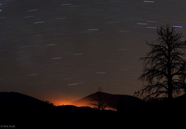 Fire Glow and Star Trails at Sunset Crater