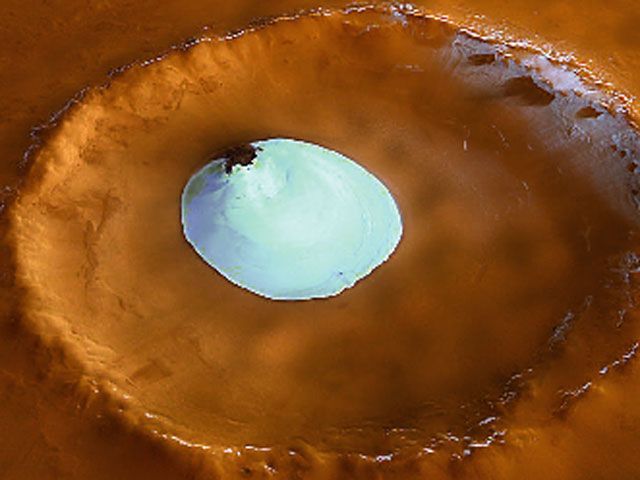 Water Ice in a Martian Crater