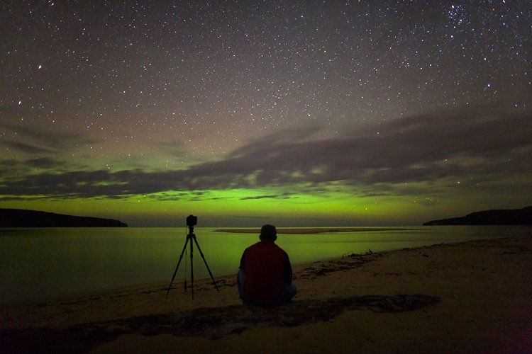 Green Aurora Over Lake Superior