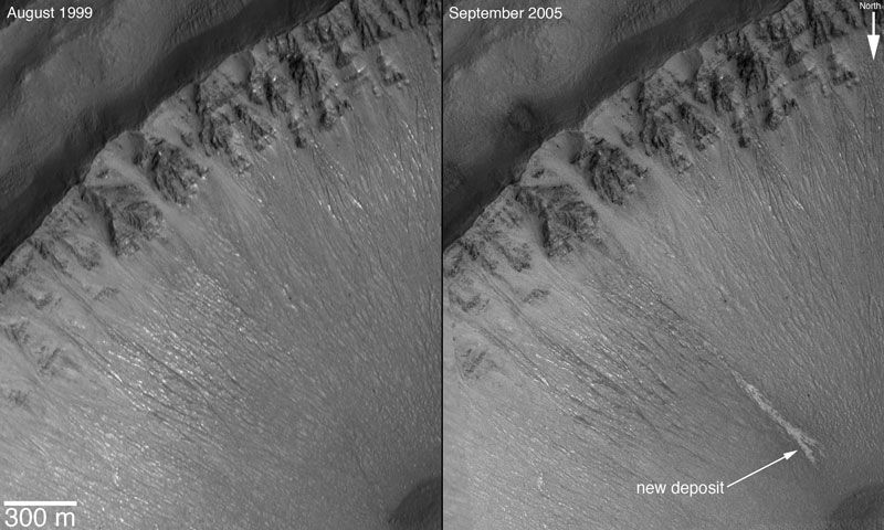 Light Deposits Indicate Water Flowing on Mars