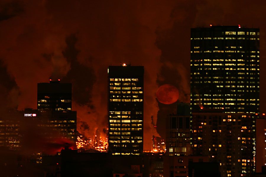 Red Snow Moon Over Edmonton