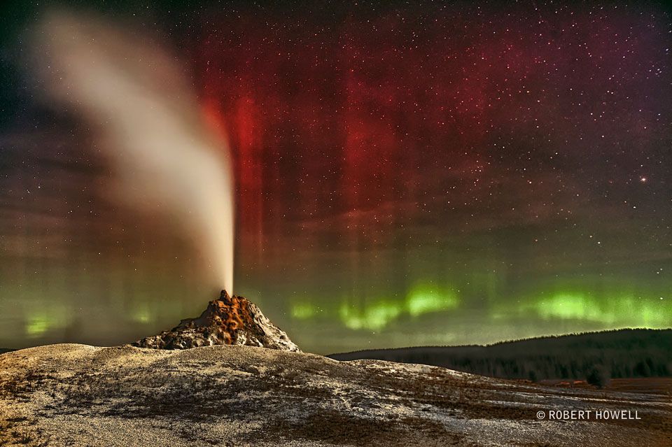 Aurora Over White Dome Geyser