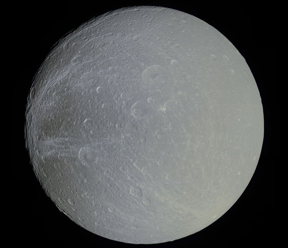 Saturn's Moon Dione in Slight Color