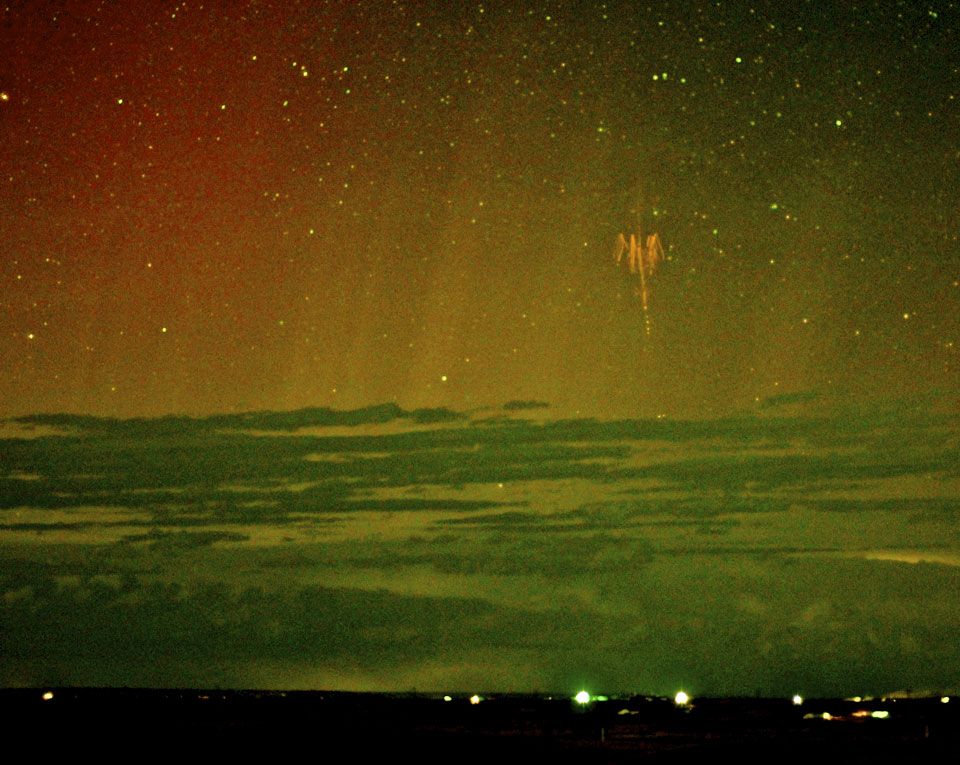 Red Sprite Lightning with Aurora