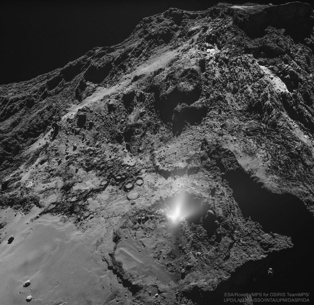 Jet de poussiere a la surface de la comete 67P