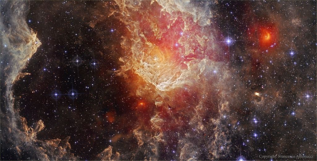 NGC 7822 - Etoiles et colonnes de poussieres en infra-rouge