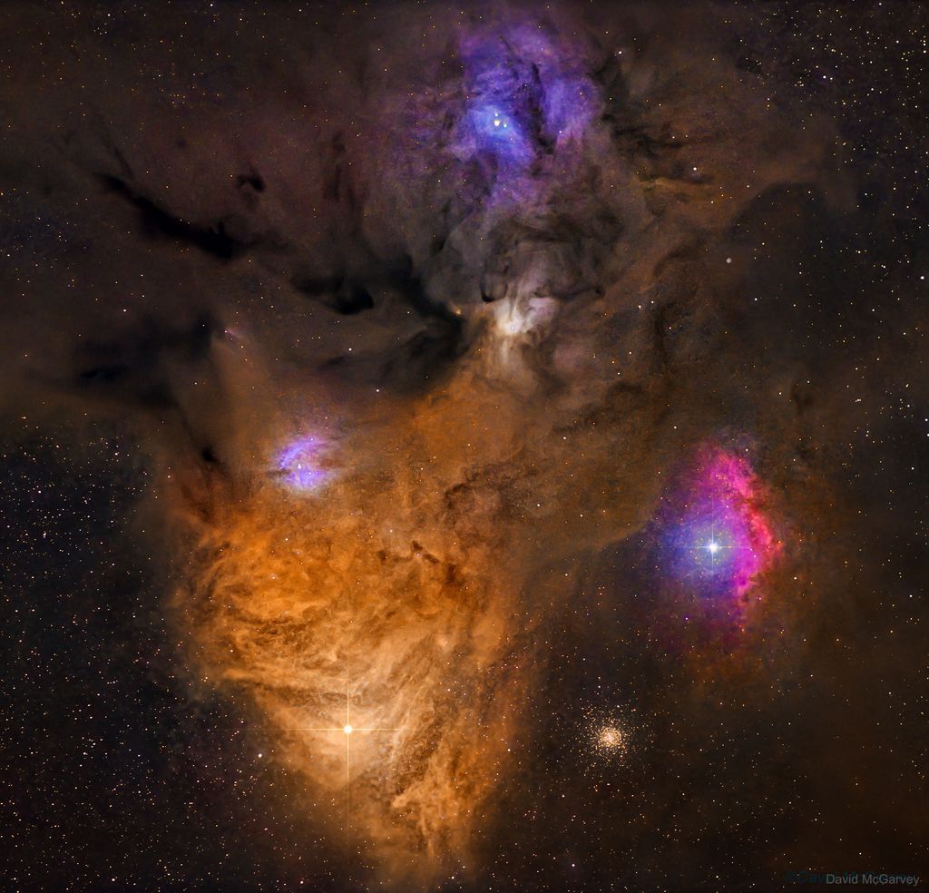 Poussieres sombres et nuages colores pres d'Antares